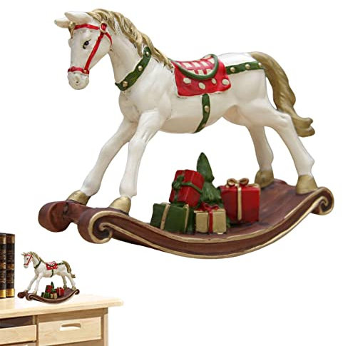 Zceplem Christmas Rocking Horse Ornaments, Color Painted Resin Rocking Horse Figurine, Christmas Hobby Horse Decorations Hanging Tree Ornaments Table Decors