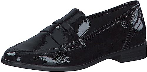 s.Oliver Damen Loafer ohne Absatz Lack Spitz Schwarz (Black Patent), 41
