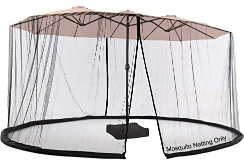 DOOSARG Moustiquaire pour parasol d'extérieur double face, avec double porte à fermeture éclair et corde réglable, noir (4 m)