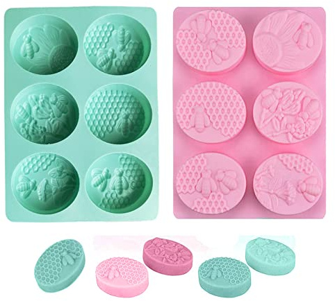 2 Stück Biene Seife Form, 6 Hohlräume Silikonform, Silikon Seifenform Seifenformen, für Craft Seife Schimmel, Kuchen DIY Form, Biscuit Schokolade Schimmel, Ice Cube Tablett