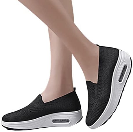 Rianpesn Zapatillas sin Cordones para Mujer, Zapatos Casuales para Caminar para Mujer, Zapatos Diarios sin Cordones Ligeros Cómodos para Caminar, Ponerse de pie, Correr, Negro, 35 EU