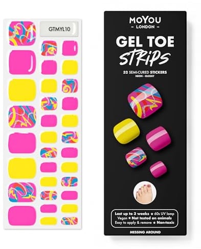 MOYOU LONDON Semi Cured Gel Nail Strips, 32 Pcs. Gel Wraps, Easy Apply & Remove for Salon-Quality Pedicure, Works with Any Nail Lamps