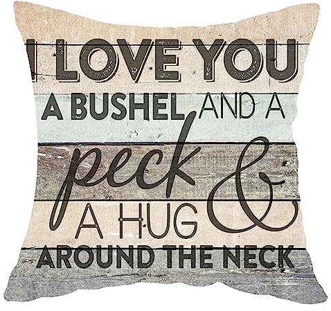 Cariwotan Brauner Kissenbezug mit Aufschrift I Love You A Bushel and A Peck & A Hug Around The Neck, dekorativer Kissenbezug, für Stuhl, Sofa, Bett, Heimdekoration, Baumwollleinen, quadratisch, 45,7