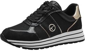 Tamaris Damen Low-Top Sneaker, Frauen Halbschuhe,Wechselfußbett,Freizeit,sportlich,Halbschuhe,straßenschuhe,Strassenschuhe,Black/Gold,36 EU