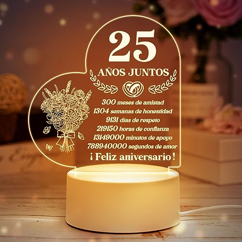 Regalos 25 Aniversario de Boda, Bodas de Plata, Lámpara de Noche, Regalos Bodas de Plata, Regalo 25 Aniversario Boda, Bodas de Plata 25 Aniversario, 25 Aniversario Bodas de Plata