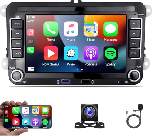 Android 13 Radio del Coche para VW Volkswagen Seat Golf Passat Jetta Tiguan Touran Wireless CarPlay Android Auto CAMECHO 7 Pantalla táctil Bluetooth del Coche con GPS SWC WiFi HiFi + cámara Mic