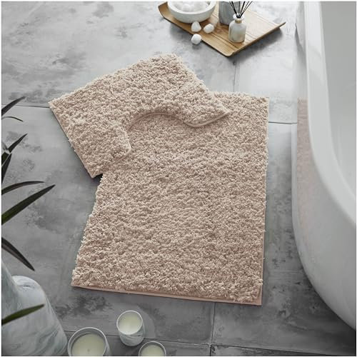 GC GAVENO CAVAILIA Microfibre Bath Mat Sets 2 Piece Washable, Quick Drying Shower Pedestal BathMat, Water Absorbent Toilet Rug, Zero Twist Blush Pink Bath Mat Non Slip