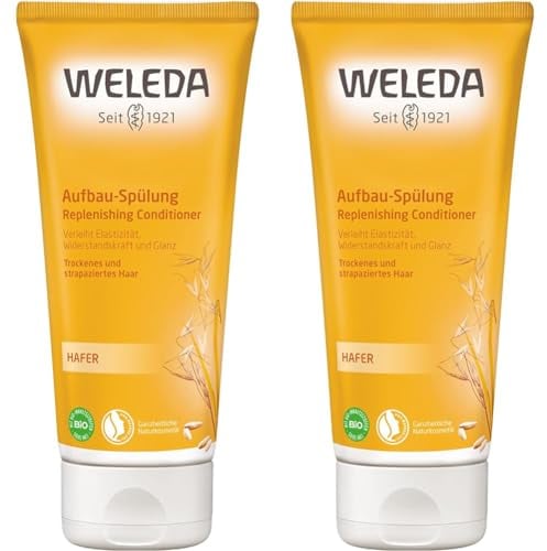 WELEDA Bio Hafer Aufbau-Spülung, Pflege Haarspülung verleiht Elastizität, Widerstandsfähigkeit und Glanz, das Naturkosmetik Haaröl verbessert die Kämmbarkeit (1 x 200 ml) (Packung mit 2)