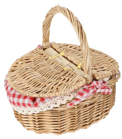 MAGICLULU Picknickkorb aus Weide mit Einsatz Picknickkorb im Landhausstil mit Deckel Rot Kariert Geschenkkorb Weiden Picknickkorb mit herausnehmbarem Einsatz für Picknick, Camping, Erntedankfest