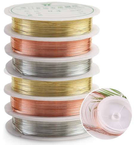 Lithyc 6 Rollos de Alambre Para Manualidades,Alambre Fino,Cable Fino Para Manualidades,Alambre de Aluminio,Alambre Decorativo,Alambre Para Abalorios, Manualidades y FabricacióN de Joyas (3 Colores)