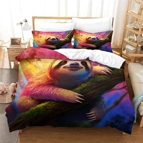 Bettwäsche 135x200 Bettbezug Winter Bettwäsche-Sets Faultier Muster Weich Hypoallergen Baby Bettwäsche Set mit 2 Kissenbezüge 80x80 cm, Geeignet für Jungen Mädchen Kinder