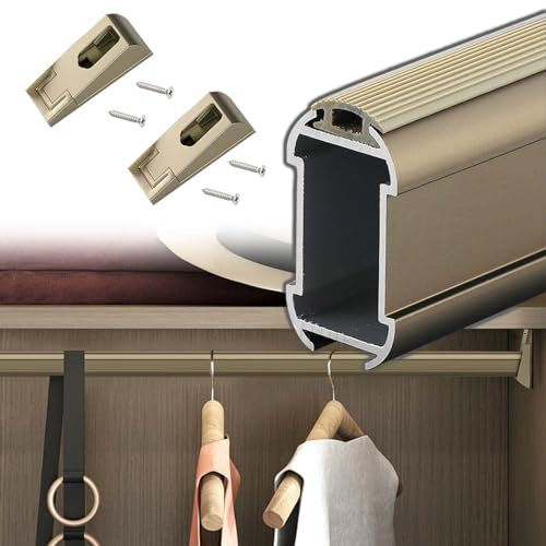 Kleiderstange für den Kleiderschrank Champagner-Gold-Kleiderstange für Schrank lang 10-59 Zoll, Heavy Duty Closet Rod mit End Base & Supports Schrauben, Side Mount Closet Bar Stange Closet Pole (Size