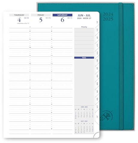 POPRUN Planer 2024–2025 (21,6 x 27,9 cm), A4 akademischer Wochenplaner, Monatsplaner, Viertelstunden-Terminbuch mit weichem Einband, zwei Taschen, Pazifikgrün