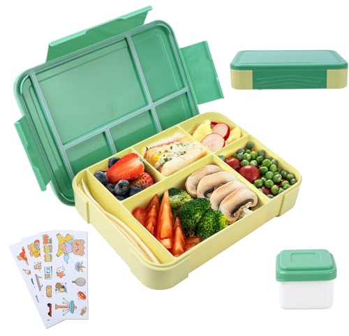 Aitsite Brotdose Kinder Mit Fächern, Lunchbox Kinder, Bento Box Kinder, Brotdose Kindergarten, Personalisierte Kinder Brotdose Mit Fächern, Geeignet für Schule und Picknick (Grün)
