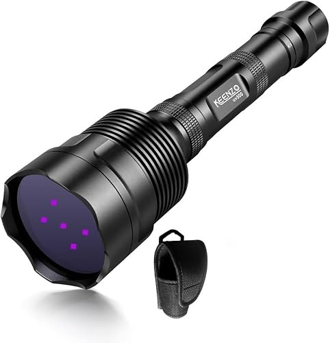 KEENZO UV500 leistungsstarke UV-Taschenlampe, 365 nm oder 395 nm, ultraviolett, 5 LEDs, leistungsstarke Schwarzlicht-Taschenlampe für Haustierurinsuche und Mineralstoffe, Antik-Erkennung
