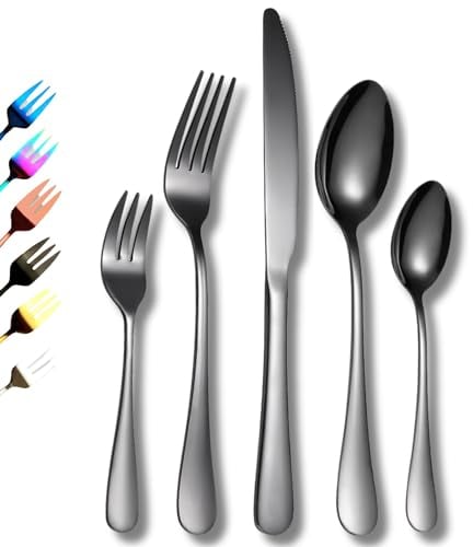 30 Piece Cutlery Set in Black Colour Service for 6, High-Grade Mirror Finish Tableware, Stainless Steel Flatware Serving Set, Dishwasher Safe Forks, Knives, & Spoons, Easy Clean