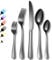 30 Piece Cutlery Set in Black Colour Service for 6, High-Grade Mirror Finish Tableware, Stainless Steel Flatware Serving Set, Dishwasher Safe Forks, Knives, & Spoons, Easy Clean