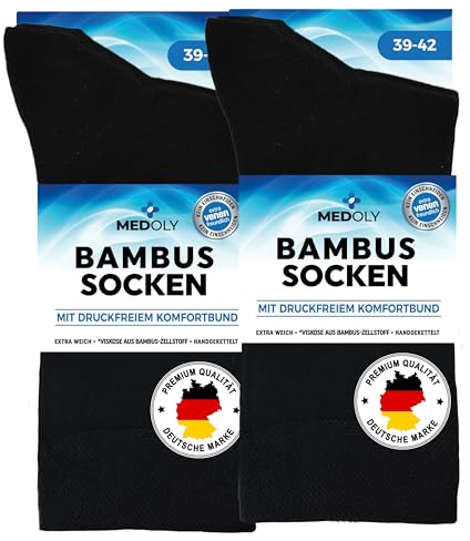 Bambus Socken (6 Paar) ohne Gummibund, mit 72% Bambus-Viskose, gegen Schweißfüße - Bambus Socken Herren & Damen