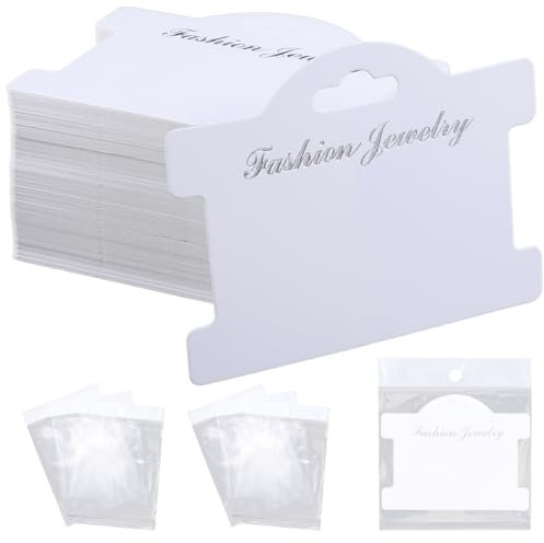 SOFPLATE 100 pièces 3.78 x 2.95 pouces Carte D'Emballage de Bijoux Cartes D'Affichage de Bracelet Cartes D'Affichage de Bracelet avec Sacs Porte Cartes de Bijoux en Papier Carton Blanc Crème pour Susp