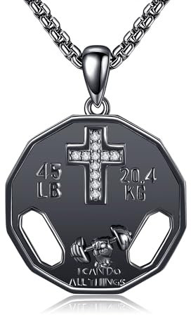 DAYLINLOVE Christliche Kette für Männer 925er Sterlingsilber Hantel Fitnessstudio Anhänger Halskette Christlicher Fitnessstudio Schmuck Geschenk für Männer Herren Vater Damen