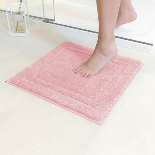 Decomira Badematte rutschfest | Als Badteppich Set kombinierbar | WC-Teppich Badezimmer-Teppich Bad-Vorleger waschbar | Duschvorleger waschbar Bad-Garnitur | Rosa - 45x45 cm