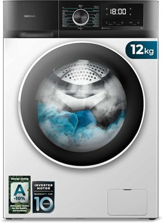 Cecotec Lavatrice a Carica Frontale 12 Kg Bolero DressCode 12500 Inverter. 1400rpm, Inverter Plus, 16 programmi, Classe A, SteamMax, Pearl Drum, Delay Start, Drum Clean, Display, Allergy Care, Stop&Go