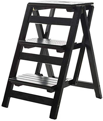 TZUGSM échelles, Escabeau en Bois Massif échelle Chaise Tabouret Multifonction Bois étagère Pliable échelle Maison bibliothèque 3 marches capacité 150 kg escabeau