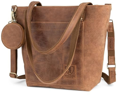 Berliner Bags Vintage Umhängetasche Verona, Große Schultertasche aus Leder mit YKK Reißverschluss, Shopper, Henkeltasche für Damen - Braun
