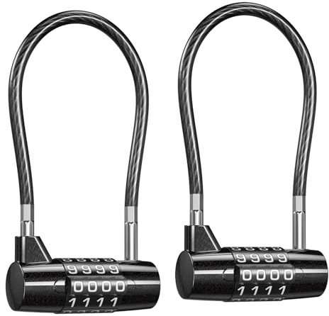 OQIMAX Lot de 2 Cadenas a Code 4 Chiffres Casier, Cadenas Code Longue Anse, Serrure à Combinaison Étanche, Cadena Code Extérieur Cable pour Gymnase, Garage, Cabane, Voyage