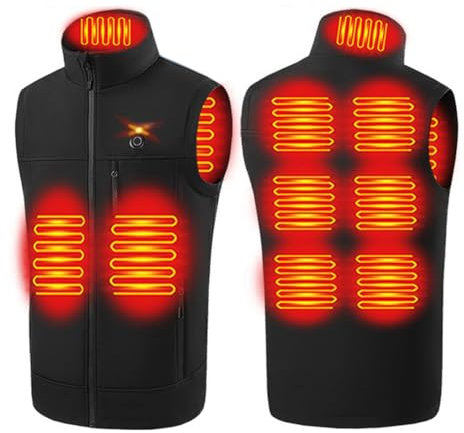 DUWEIKE Gilet Chauffant Pour Homme/Femme, 9 Zones Chauffantes Veste Chauffante Ultra-Douce Gilet Électrique Intelligent Avec Poche,Noir,M