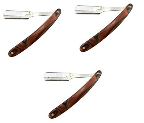 FRCOLOR 3pièces Rasoir Droit Acier Pour Coupe-choux Vintage Pour Salons De Coiffure Et Usage Personnel Sans Lame