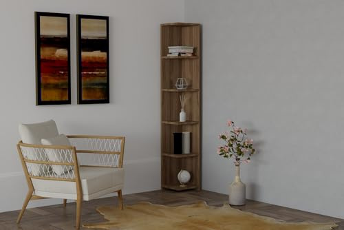 Hanah Home Scandinavian Style Bookshelf, Walnut Finish, 160 cm Height x 25 cm Width x 25 cm Depth | 100% Melamine Coated, 18 mm Thick | Multiple Shelves for Modern Storage
