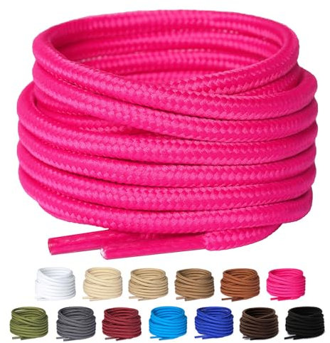 Olukssck 2 Paia Lacci per Scarpe Rotondi, Stringhe Scarpe Robuste e Resistenti per Scarpe Sportive da Trekking, Stivali da Lavoro e Scarpe da Scarponi Montagna - Diametro 4 mm, Rosa Caldo, 91cm