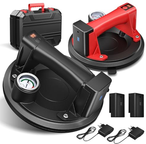 Brolteja Akku Saugheber für Fliesen 2er-Set,Max.270KG,Elektrischer Saugheber Fliesenheber Glasheber, LCD-Anzeige, Elektrischer Saugheber Vakuum für Fliesen, Marmor, Glas