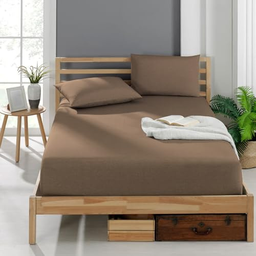 Veluna Home Premium Spannbettlaken 180x200 cm – Cappuccino - 100% Baumwolle Spannbettlaken 150g/m², Oeko-TEX Zertifiziert, Bettlaken Jersey, Spannbetttuch, Matratzenhöhe bis 30 cm