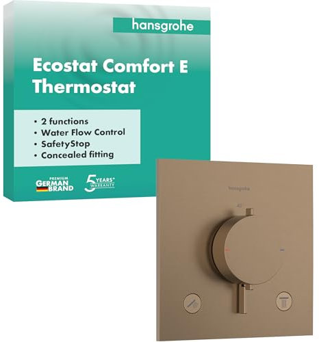 hansgrohe Ecostat Comfort E - Miscelatore termostatico incasso, Rubinetto termostatico con blocco di sicurezza (SafetyStop) a 40° C, Termostato quadrato, 2 utenze, bronzo spazzolato, 33711140