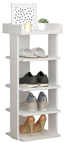 Neo Multi-Layer 5 Tier Wooden Shoe Rack Durable Storage Organiser Boots Sneakers Heels Space Saving Entryway Shelf (White)