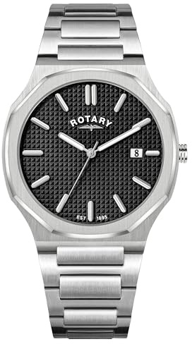 Rotary Men's Heritage Black Dial Octagonal Stainless Steel Bracelet Watch