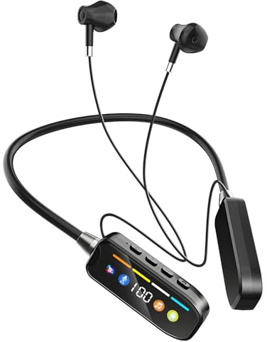 OBEST Bluetooth Kopfhörer Neckband Headphones mit In-Ear-Monitoring-Funktion, nackenbügel kopfhörer mit Bildschirm, in Ear Sport kopfhörer Bluetooth für Laufen, Traning, Fitness(Schwarz)