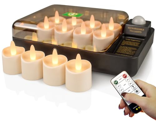 HL Wiederaufladbare Wasserdicht Teelichter mit Ladestation, 100 Stunden helle magnetisch aufladbare LED Kerzen mit flammenlose Fernbedienung, elektrische Deko für Zuhause, Halloween & Weihnachten