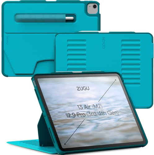 ZUGU Case für iPad Air 13 Zoll M2/M3/M4 iPad Pro 12.9 Gen 3/4 [Aqua] | Schlanke Schutzhülle - Praktischer magnetischer 10-Winkel-Ständer - Pencil-Halter mit Ladefunktion - Auto Sleep/Wake Up