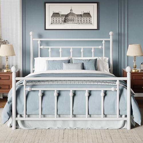 MUTICOR Metallbett 140x200 cm mit Kopf- und Fußteil, Stauraum, Weiß | Stahlrahmen, Zeitloses Design, Geräuscharm, Unterbett-Stauraum, 363 kg Belastbarkeit, Einfache Montage