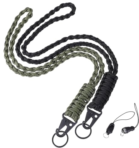 2 PCS Heavy Duty Lanyard, Paracord Lanyard Braided Strap with Hk Hook | Id Badge Wrist Strap, & Survival Keychain, for Outdoor, Work, and Daily Use, for Men & Women