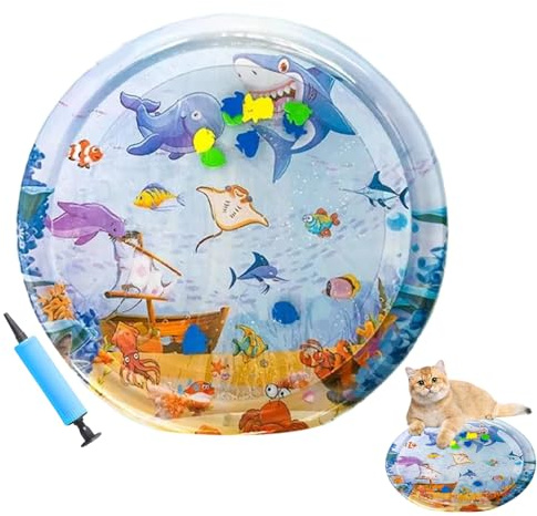 De Piscina Para Gatos, Alfombra De Juego Para Cama De Agua Para Gatos, Cama De Agua Sensorial Interactiva Con Peces | Almohadilla Refrescante Grande Para Actividades En Interiores Y Exteriores