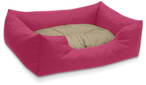 BedDog Hundebett Mimi, Hundesofa aus Cordura, Microfaser-Velours, waschbares Hundebett Vier-eckig mit Rand, Hundekissen für drinnen, draußen, XL, pink-beige