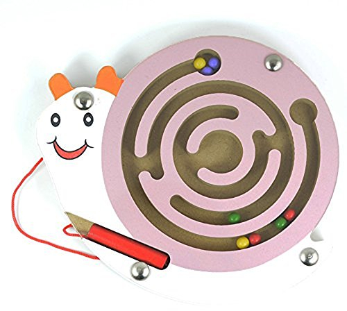 FunnyGoo Mini Pen Driving Labyrinth aus Holzperlen für Kinder ab 3 Jahren - Perfect Xmas (Pink Snail)