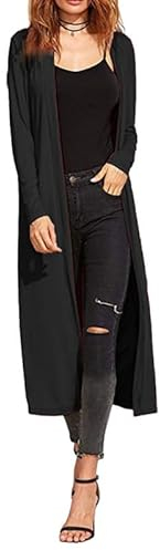 Re Tech UK Ladies Womens Maxi Plus Size Long Cardigans for Women UK Collared Top Long Full Sleeve Floaty Women's Cardigans Coatigans Sizes 8-26 (Black - ML)