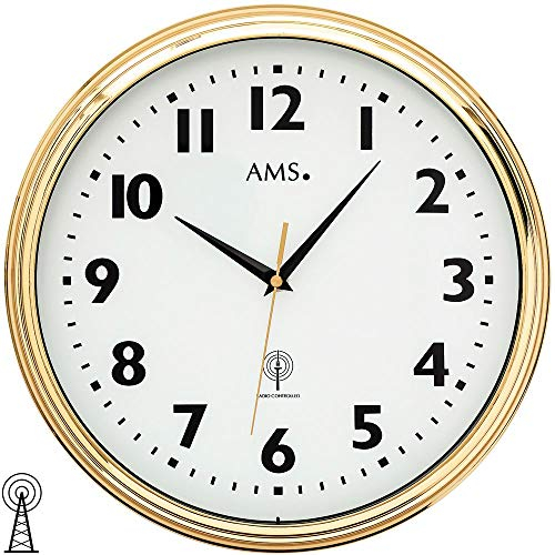 AMS 5963 Horloge Murale Radio-pilotée analogique en Laiton Doré