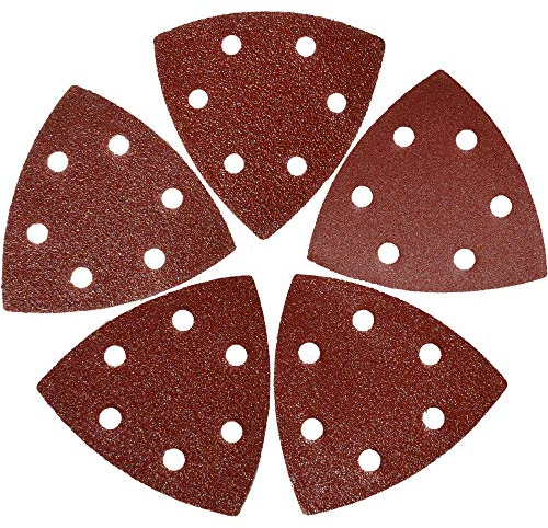 XXGO 3-1/2 Inch 90mm Triangular 60/80 /100/120 /240 Grits Hook & Loop Multitool Sandpaper for Wood Sanding Contains 20 of Each Fit 3.5 Inch Oscillating Multi Tool Sanding Pad Pack of 100 XG9010U