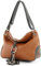 modamoda de - T10 - ital. Schultertasche Umhängetasche aus Leder, Farbe:Cognac/Dunkelbraun